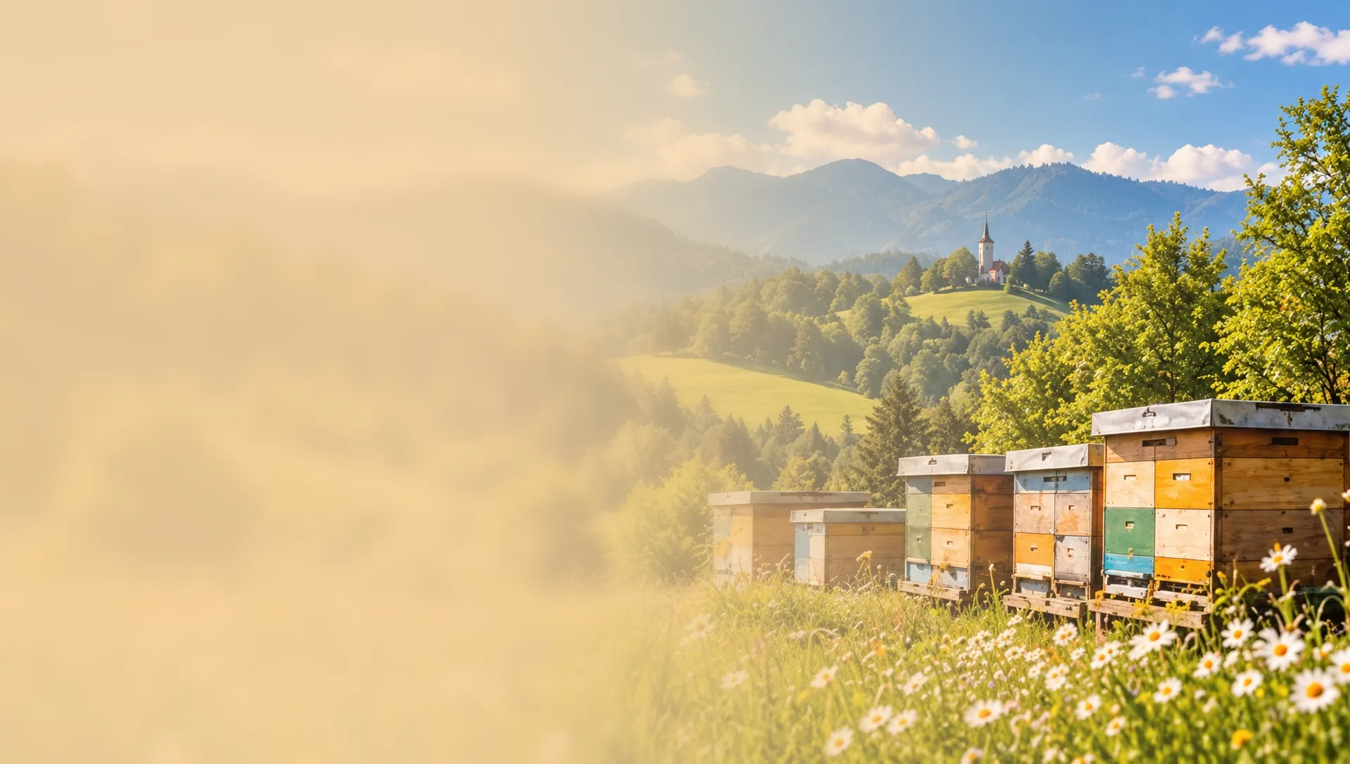Prevozni panji na travniku med slovenskimi hribi